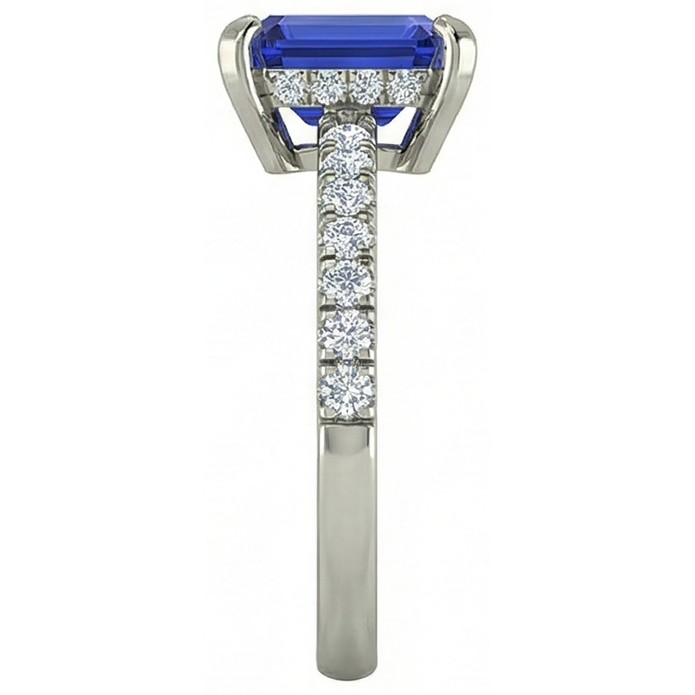 12 Karat Versteckter Halo Tansanit mit Diamanten Ehering Weißgold