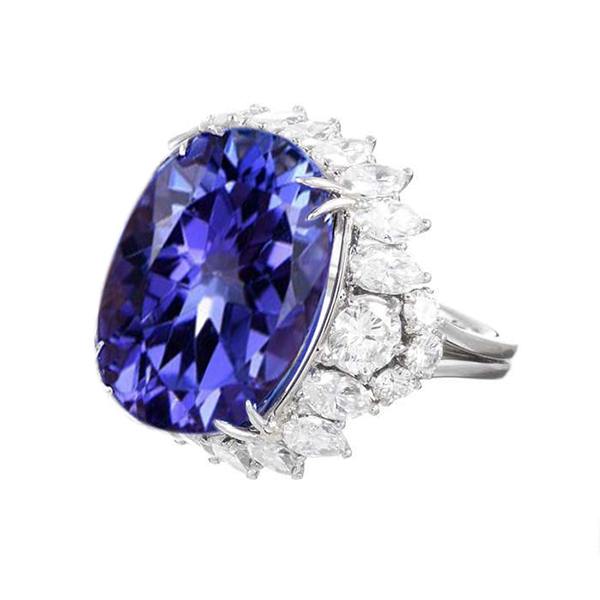 12.25 Kt Grosser Ovaler Tansanit Mit Diamanten Ehering Weiß Gold