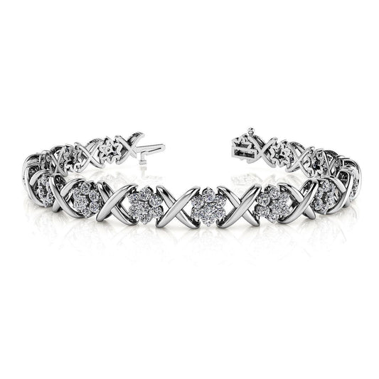 12.60 Ct Runder Natürliche Diamant Stilisierter X-Blumen-Diamant-Armband Gold 14K