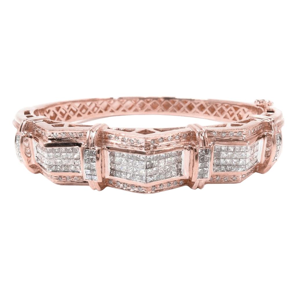 12 Karat Prinzessin Und Rundschliff Natürliche Diamant Herren Armband Roségold 14K