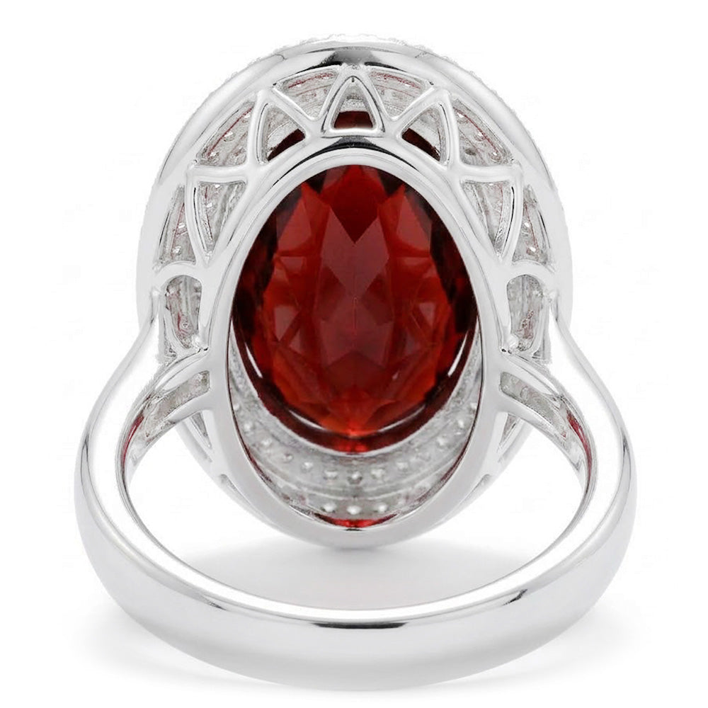 12,50 Kt Ovaler Mandarin Granat mit Diamanten Ring 14K Weißgold
