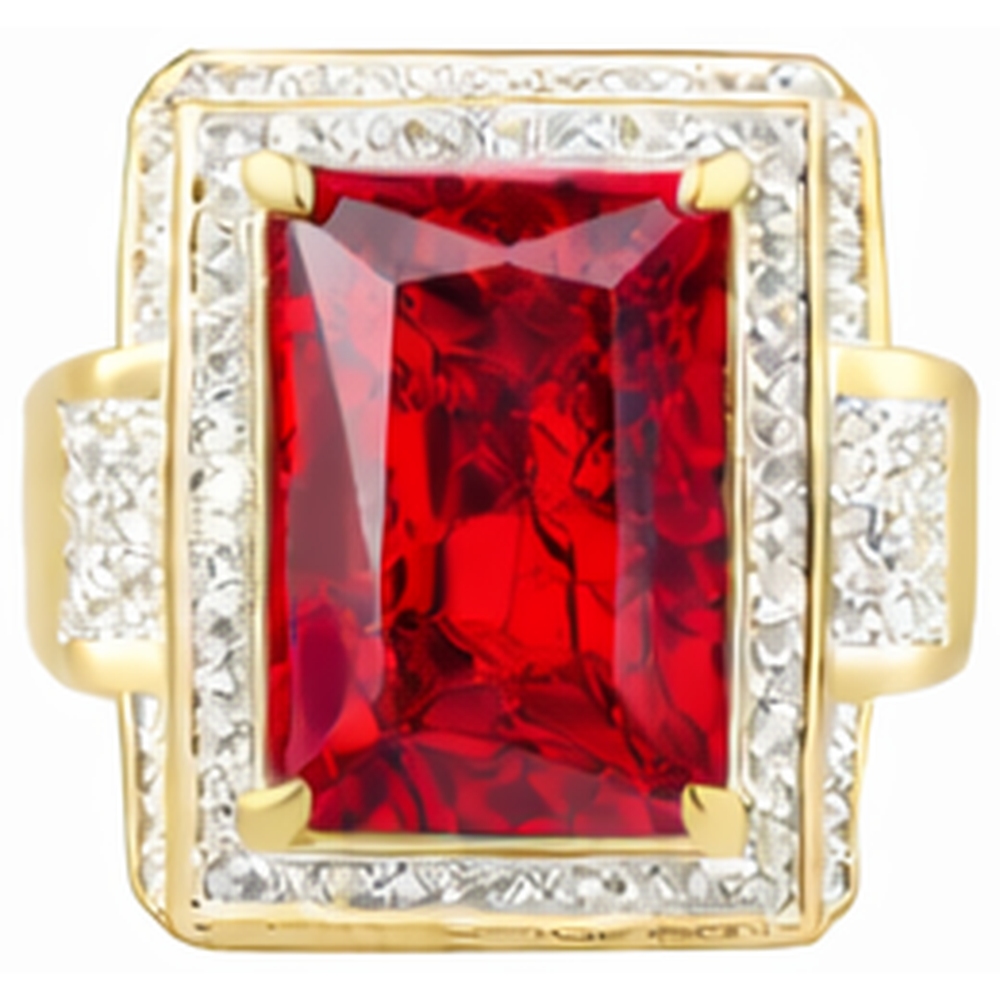 13 Karat Großer Smaragd Schliff Roter Aaa Herren Rubin Ring Mit Diamant Gelb Gold 14K