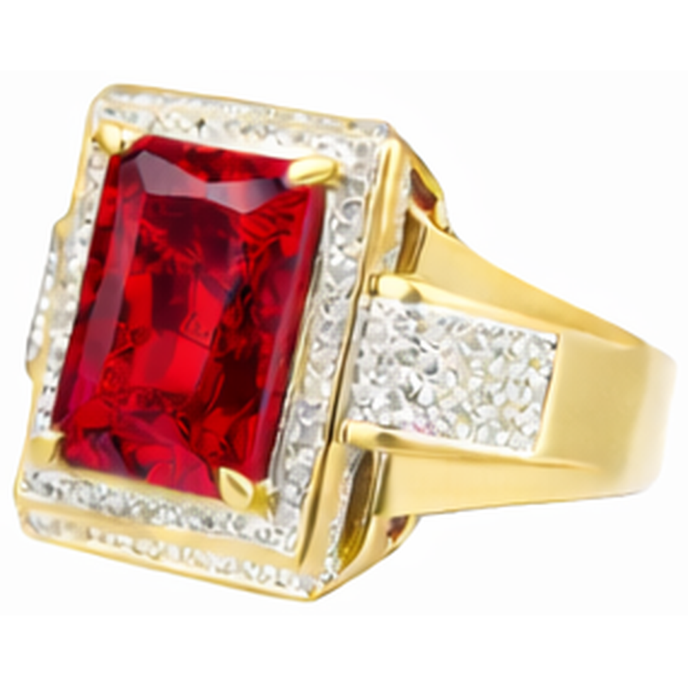 13 Karat Großer Smaragd Schliff Roter Aaa Herren Rubin Ring Mit Diamant Gelb Gold 14K