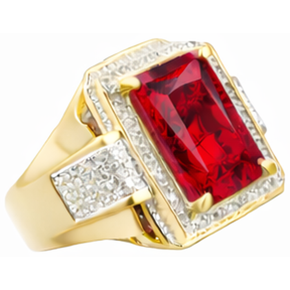 13 Karat Großer Smaragd Schliff Roter Aaa Herren Rubin Ring Mit Diamant Gelb Gold 14K