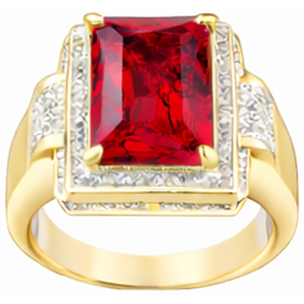 13 Karat Großer Smaragd Schliff Roter Aaa Herren Rubin Ring Mit Diamant Gelb Gold 14K