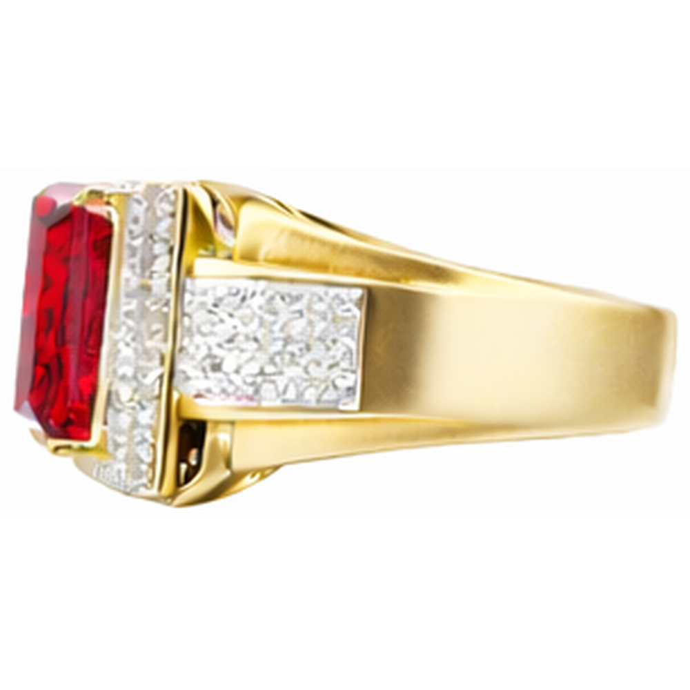 13 Karat Großer Smaragd Schliff Roter Aaa Herren Rubin Ring Mit Diamant Gelb Gold 14K