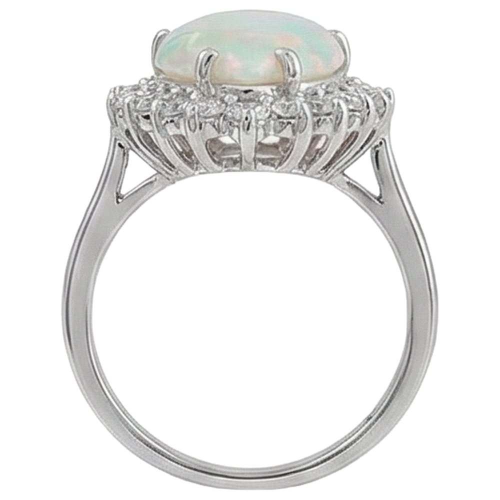 14.25 ct Damen Birne Opal und runde Diamanten Ring Weißgold 14K