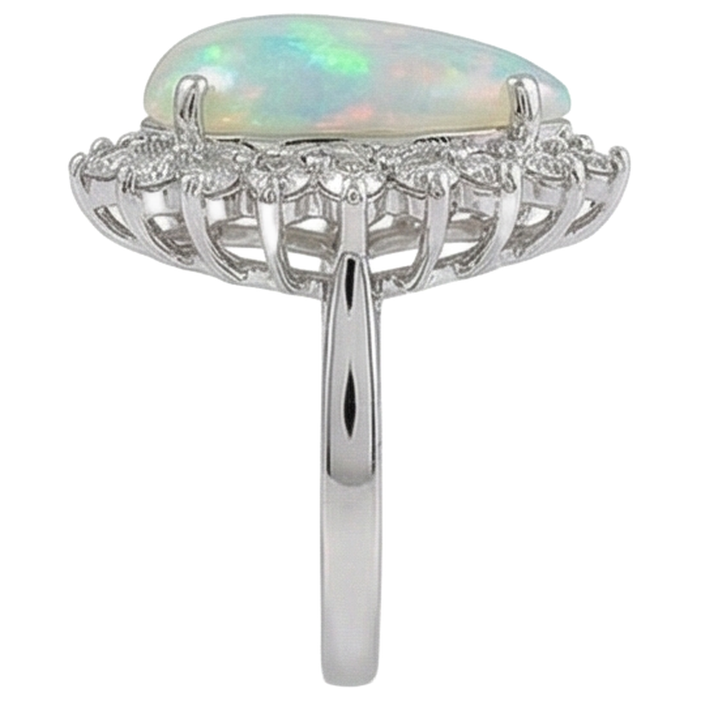 14.25 ct Damen Birne Opal und runde Diamanten Ring Weißgold 14K