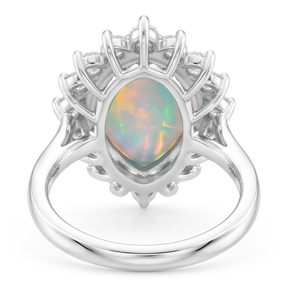 14.25 ct Damen Birne Opal und runde Diamanten Ring Weißgold 14K