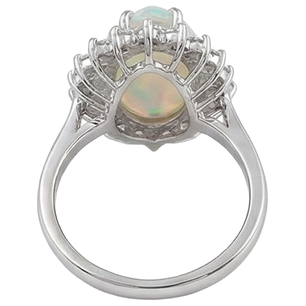 14.25 ct Damen Birne Opal und runde Diamanten Ring Weißgold 14K