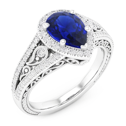 14 Karat Weißgold Antik Blauer Saphir Schmuckstein-Ring 3 Karat