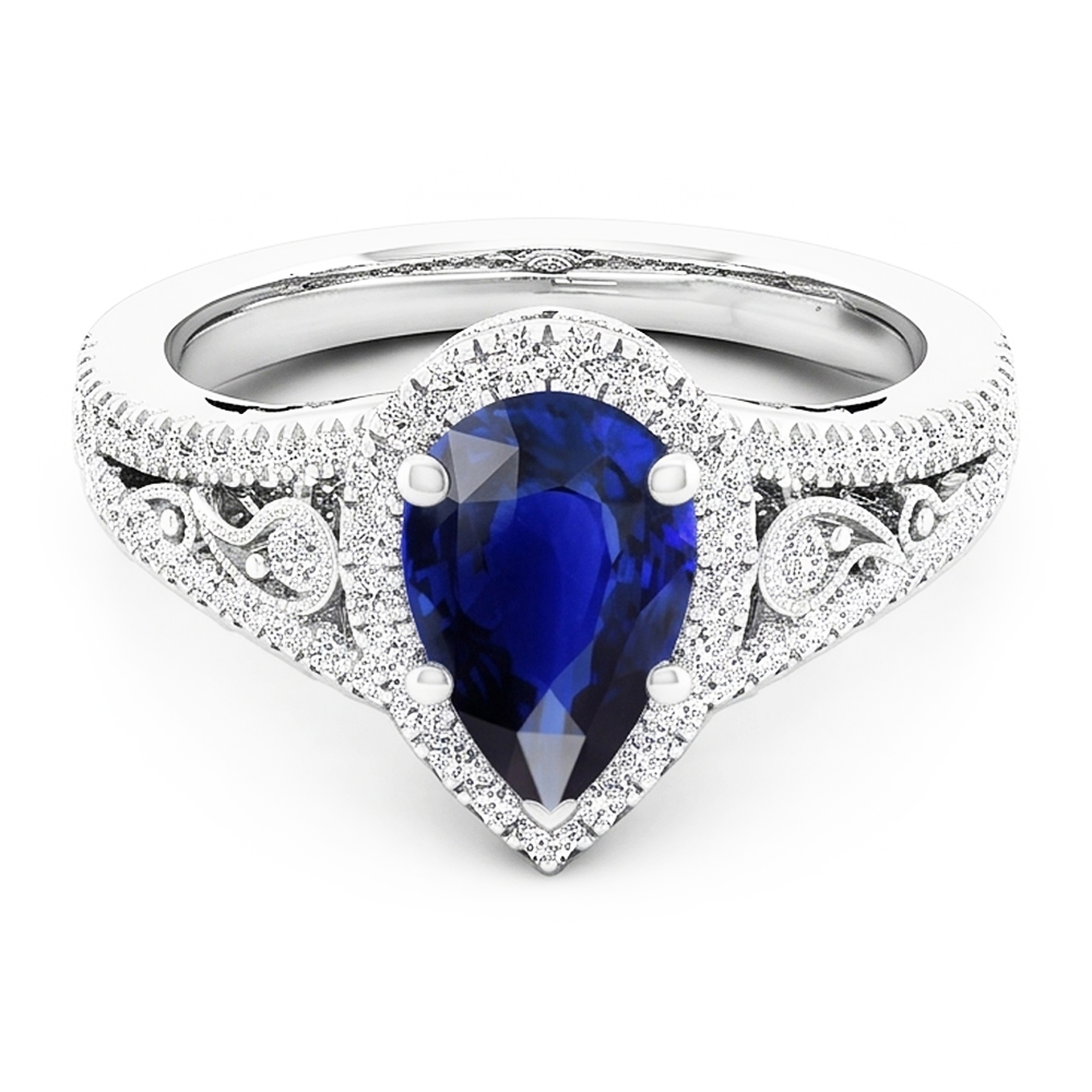 14 Karat Weißgold Antik Blauer Saphir Schmuckstein-Ring 3 Karat