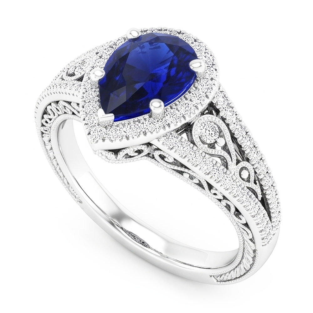 14 Karat Weißgold Antik Blauer Saphir Schmuckstein-Ring 3 Karat
