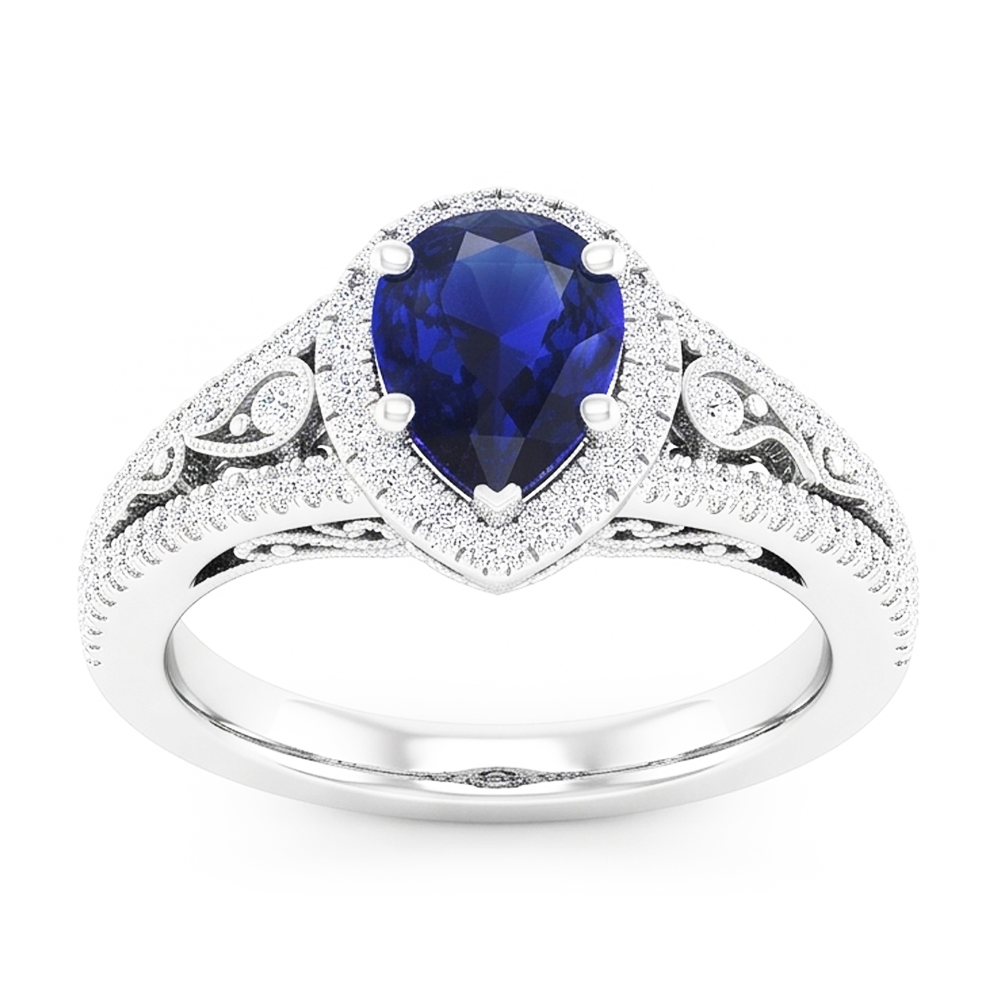 14 Karat Weißgold Antik Blauer Saphir Schmuckstein-Ring 3 Karat