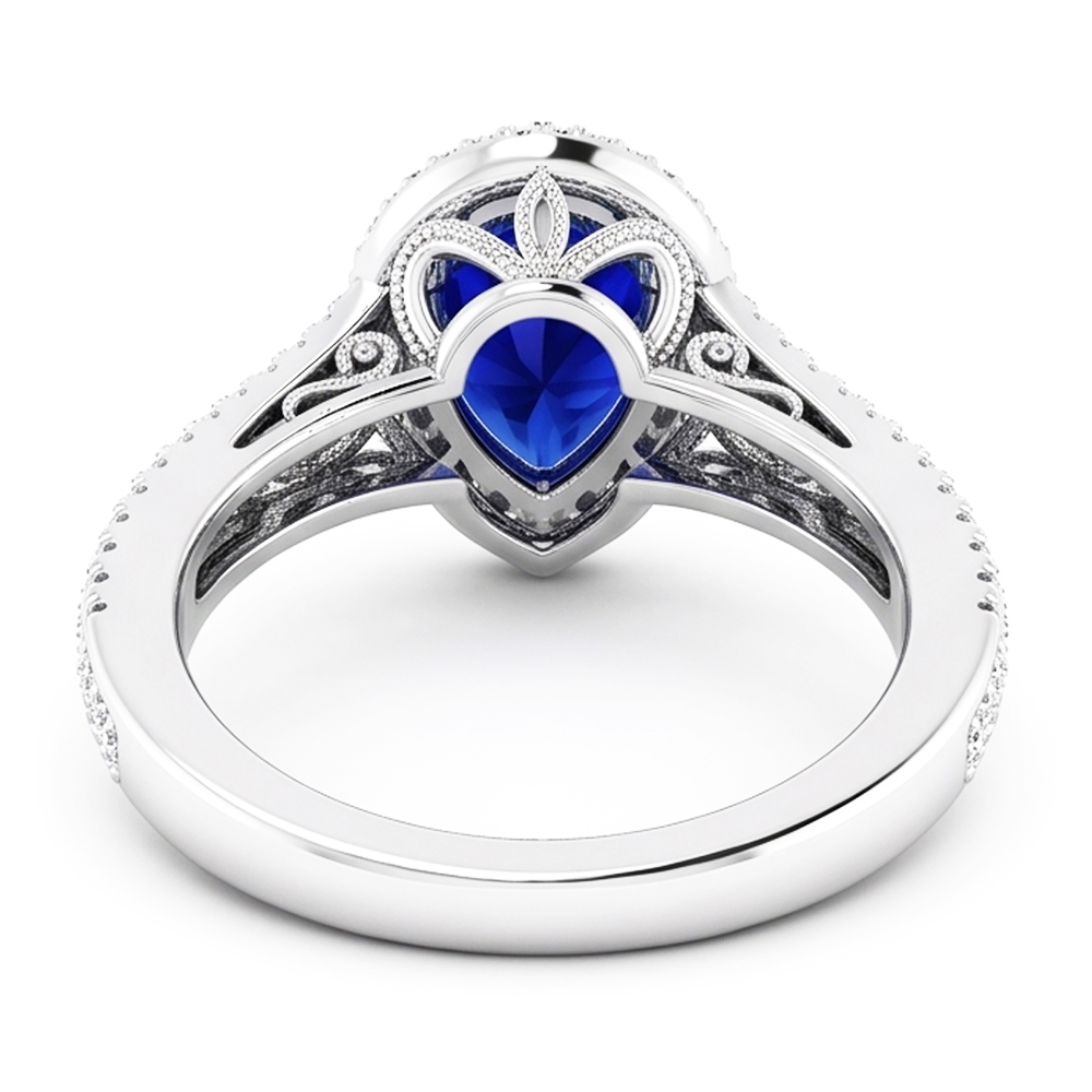 14 Karat Weißgold Antik Blauer Saphir Schmuckstein-Ring 3 Karat