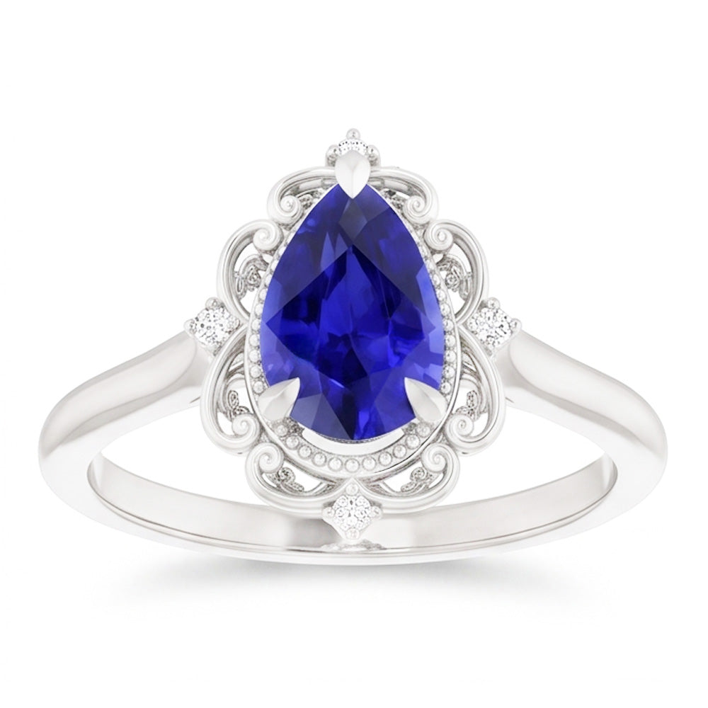 14 Karat Weißgold Blauer Saphir Farbstein-Ring – 2,25-Karat