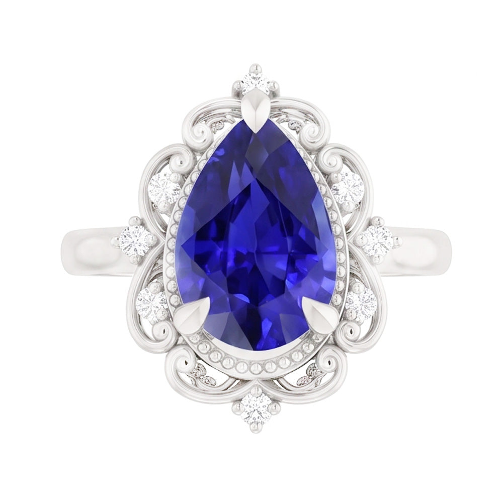 14 Karat Weißgold Blauer Saphir Farbstein-Ring – 2,25-Karat