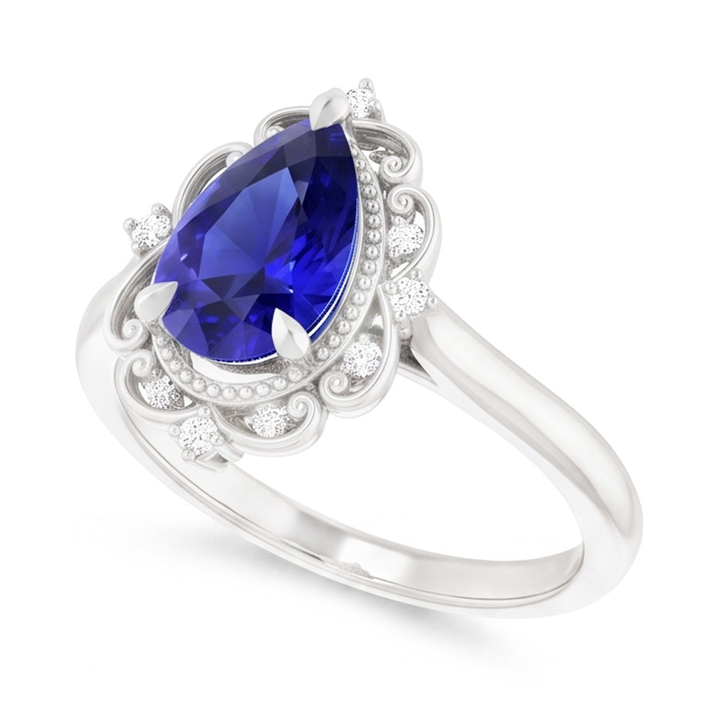 14 Karat Weißgold Blauer Saphir Farbstein-Ring – 2,25-Karat