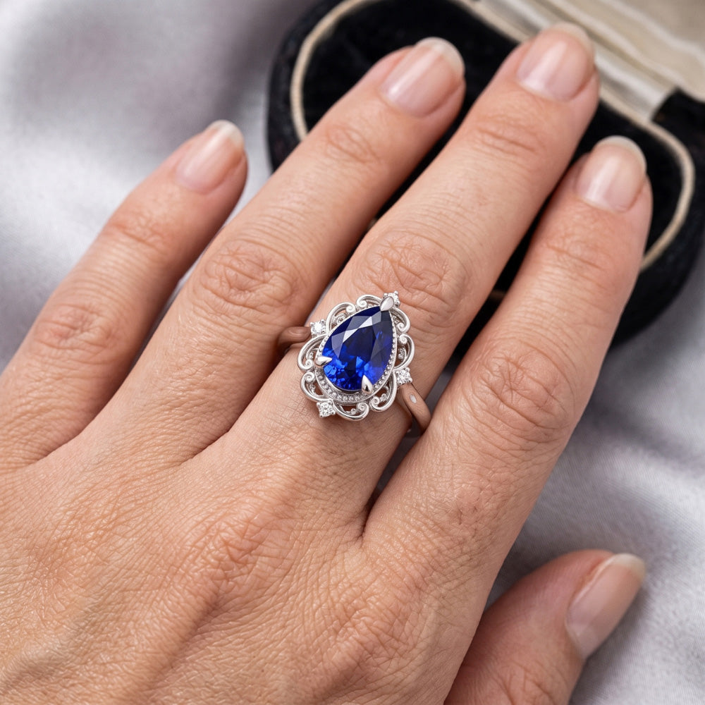 14 Karat Weißgold Blauer Saphir Farbstein-Ring – 2,25-Karat