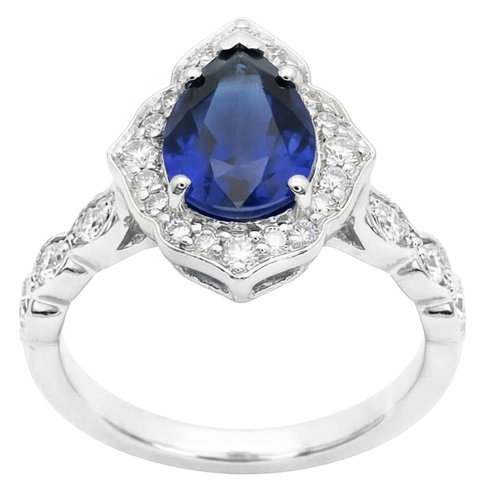 14 Karat Weißgold Vintage Royalblauer Saphir Edelstein-Ring 1,50
