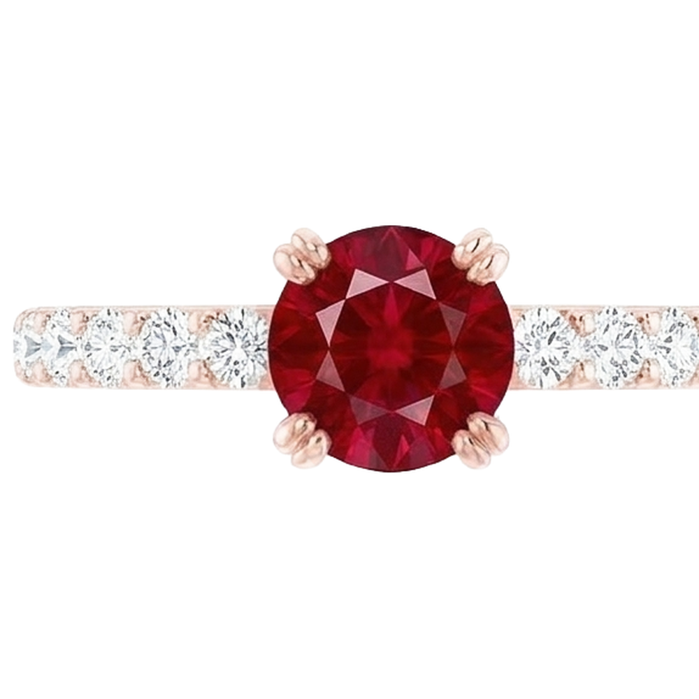 14K 2,50 Karat Roségold Diamant runder Rubinring mit vier Zinken