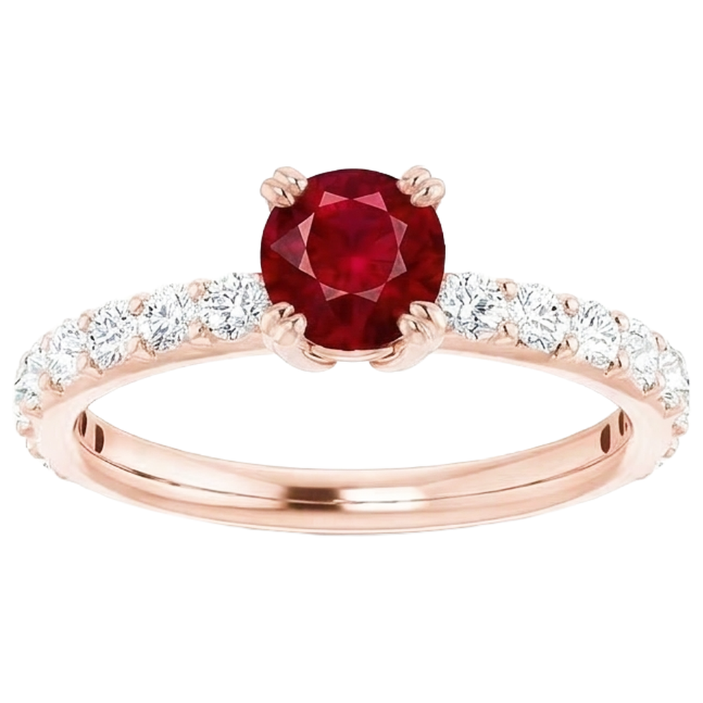 14K 2,50 Karat Roségold Diamant runder Rubinring mit vier Zinken