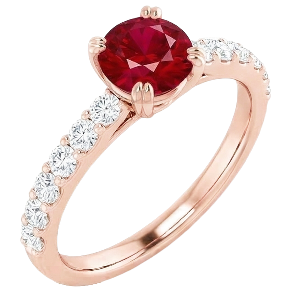 14K 2,50 Karat Roségold Diamant runder Rubinring mit vier Zinken
