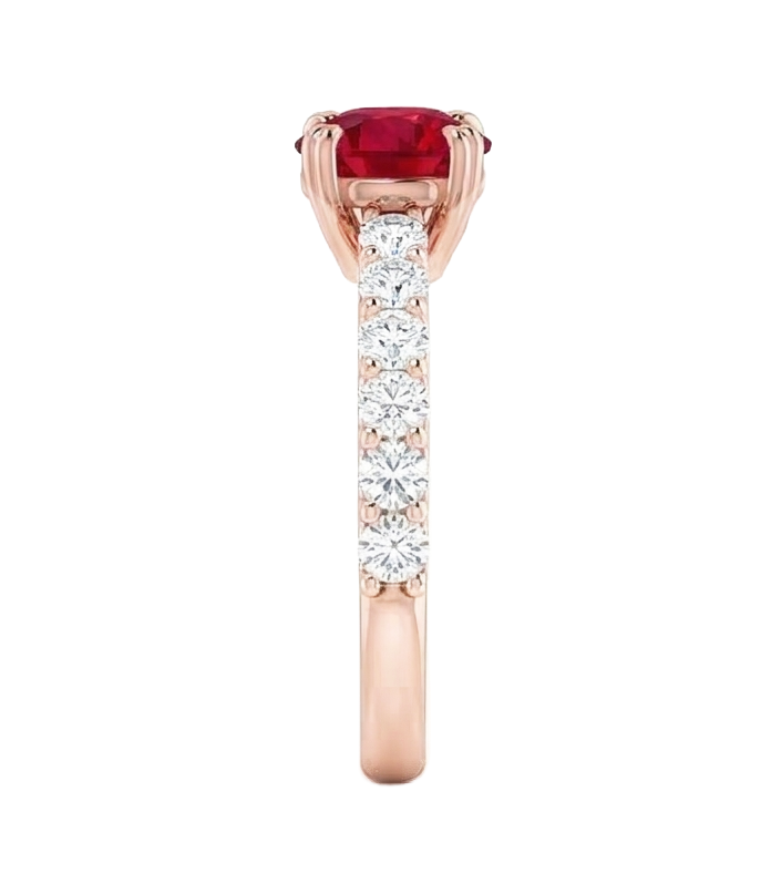 14K 2,50 Karat Roségold Diamant runder Rubinring mit vier Zinken