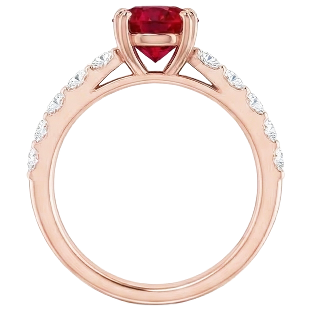 14K 2,50 Karat Roségold Diamant runder Rubinring mit vier Zinken
