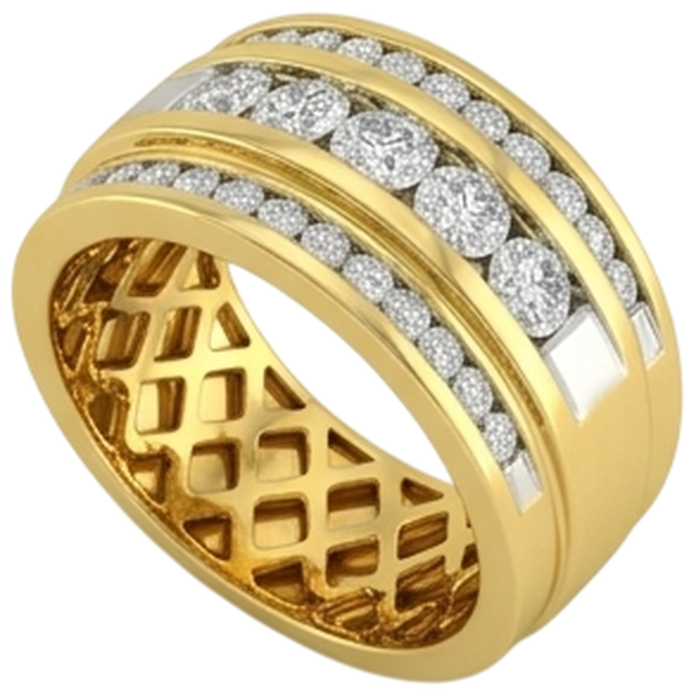 14K Gelbgold 2 Kt Herren Natürliche Diamantring Schmuck Neu