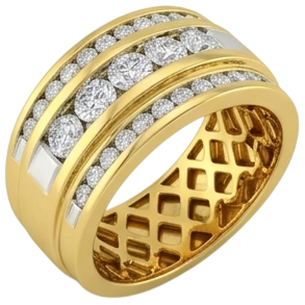 14K Gelbgold 2 Kt Herren Natürliche Diamantring Schmuck Neu