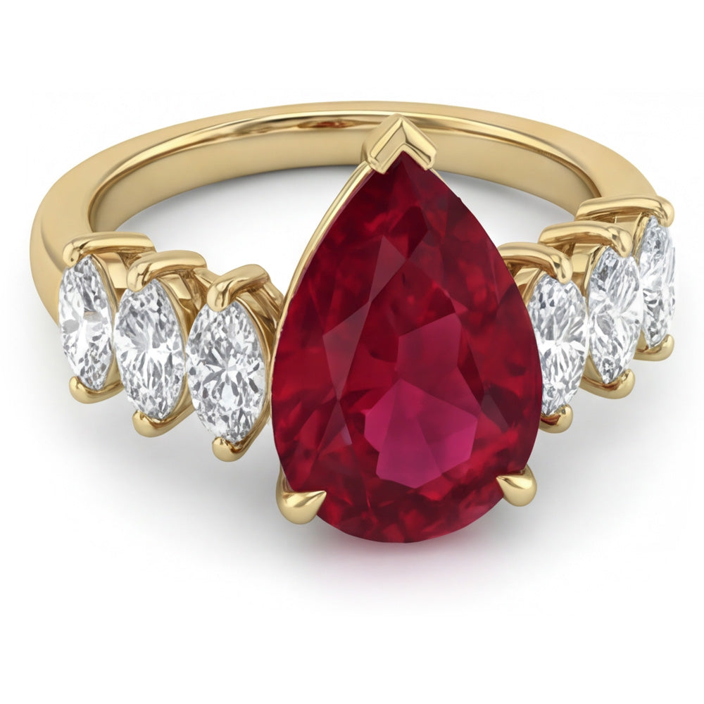 14K Gelbgold VVS Reinheit Taubenblut-Rubin Dreisteinring 4 Karat