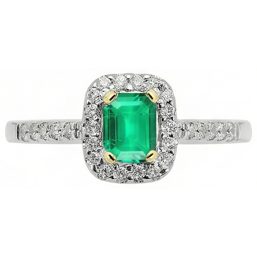 Edler Smaragd Treppen-Schliff Farbstein-Ring in Zweifarbiges 14K Gold – Frontansicht