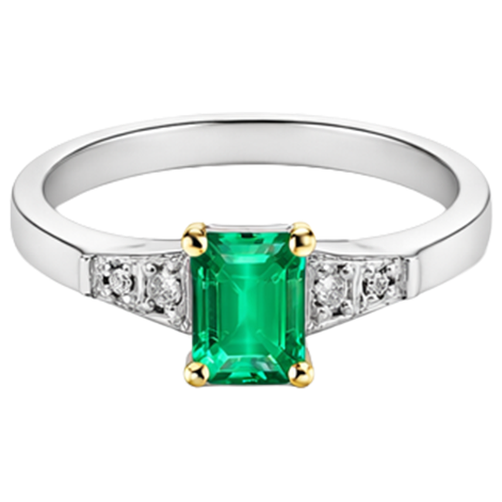 Edler Smaragd Smaragd-Schliff Farbstein-Ring in 14 Karat Zweifarbig Gold – Seitenansicht