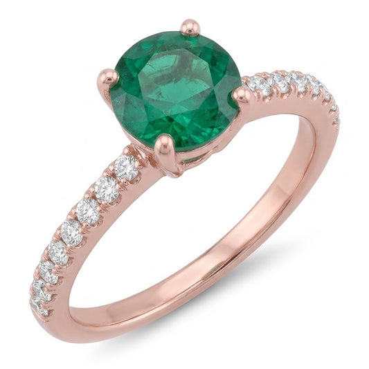 14K Roségold Grün Smaragd und Diamanten 3,20 Karat Verlobungsring Neu