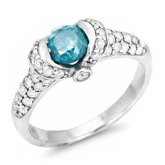 14K Weißgold 1.25 Kt Natürliche Blauer Diamant Fancy Edelstein Ring Schmuck Neu