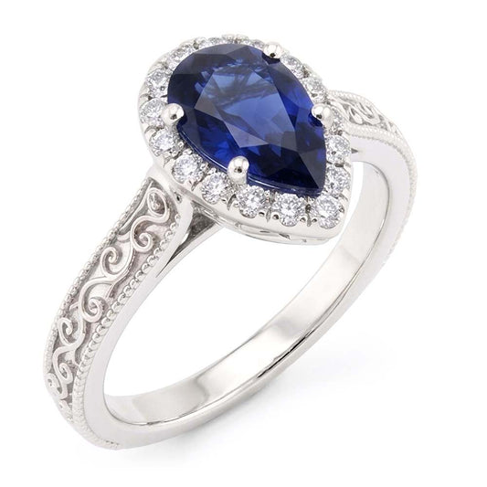 14K Weißgold Antik Blauer Saphir Edelstein-Ring 1.50 Karat