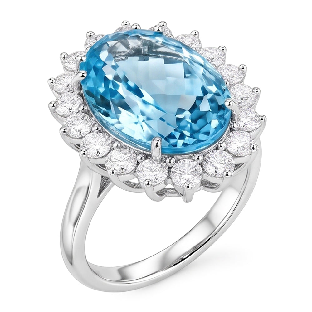 14K Weißgold Aquamarin mit Diamanten 9 Karat Verlobungsring
