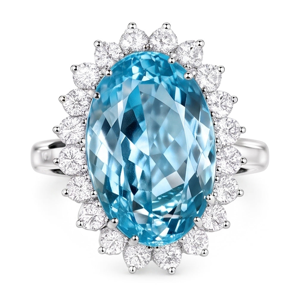 14K Weißgold Aquamarin mit Diamanten 9 Karat Verlobungsring