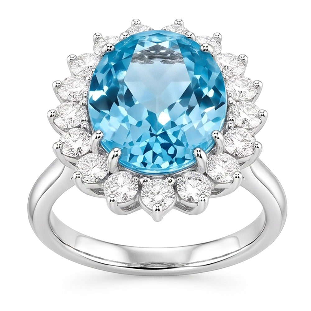 14K Weißgold Aquamarin mit Diamanten 9 Karat Verlobungsring