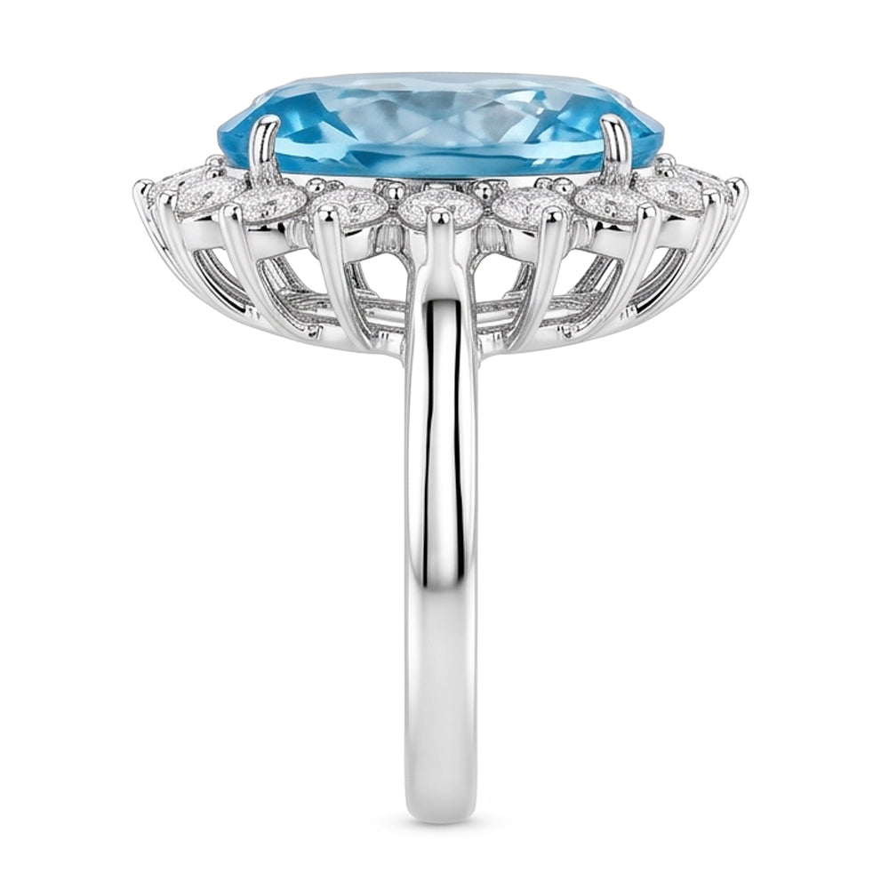14K Weißgold Aquamarin mit Diamanten 9 Karat Verlobungsring