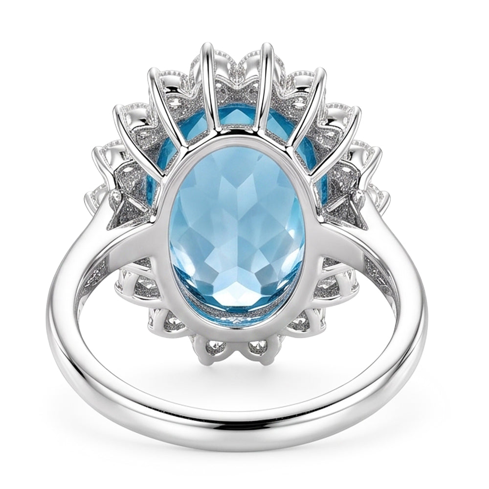 14K Weißgold Aquamarin mit Diamanten 9 Karat Verlobungsring