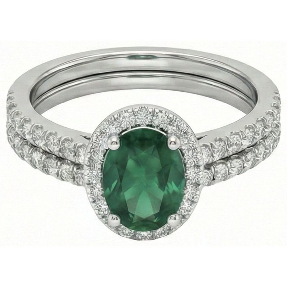 14K Weißgold Damen Grün Smaragd Diamant Ring 4,55 Karat Edler Schmuck