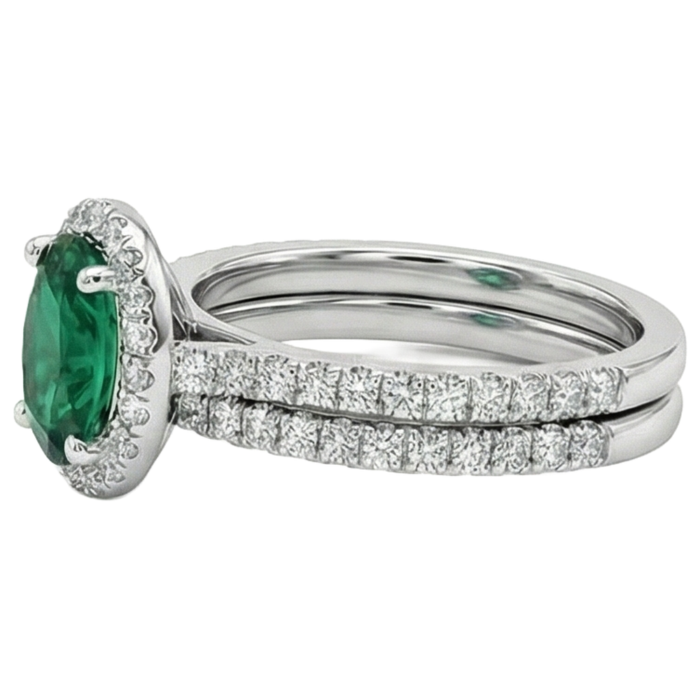 14K Weißgold Damen Grün Smaragd Diamant Ring 4,55 Karat Edler Schmuck
