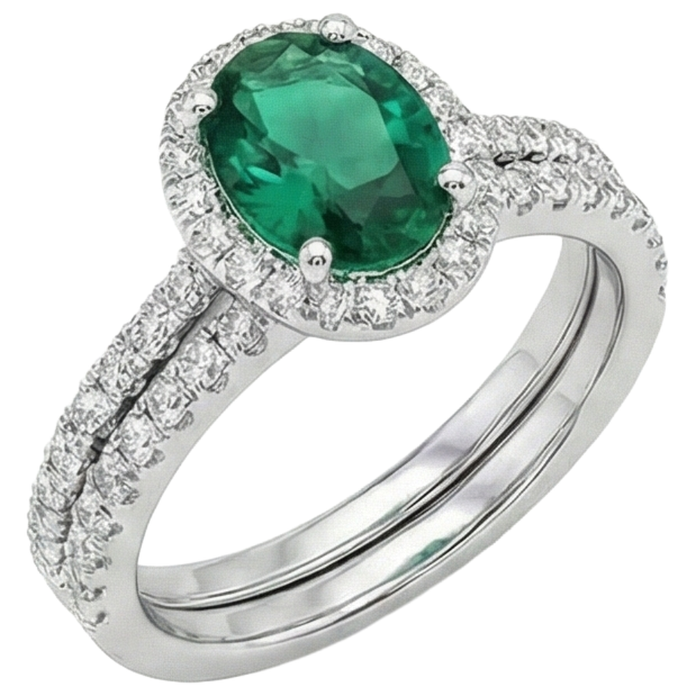 14K Weißgold Damen Grün Smaragd Diamant Ring 4,55 Karat Edler Schmuck