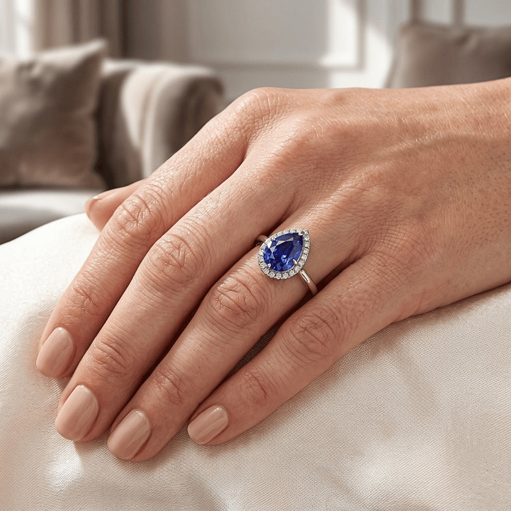 14K Weißgold Farbstein-Ring mit Kornblumenblauer Saphir – 2 Karat