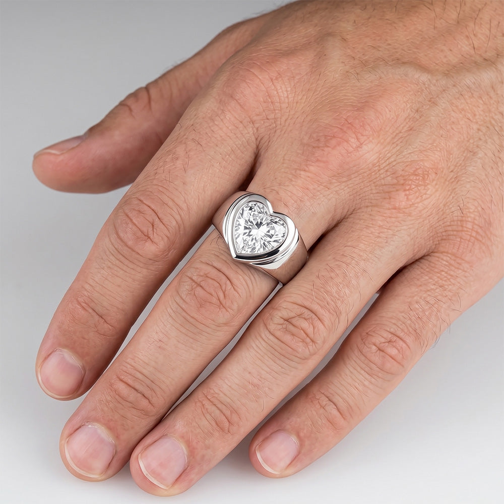 14K Weißgold Heart Diamant Männer-Ring 4 Karat