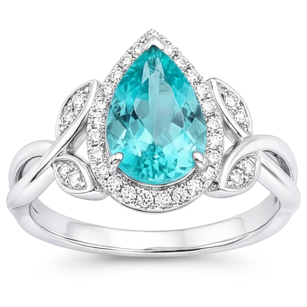 14K Weißgold VVS Paraiba-Turmalin Halo-Verlobungsring 3,25 Karat