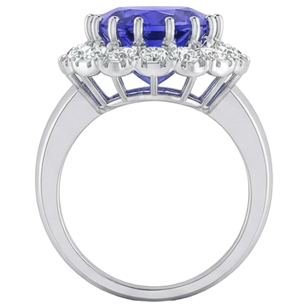 echter oval tansanit 12.50Karat ring mit Diamantbesatz