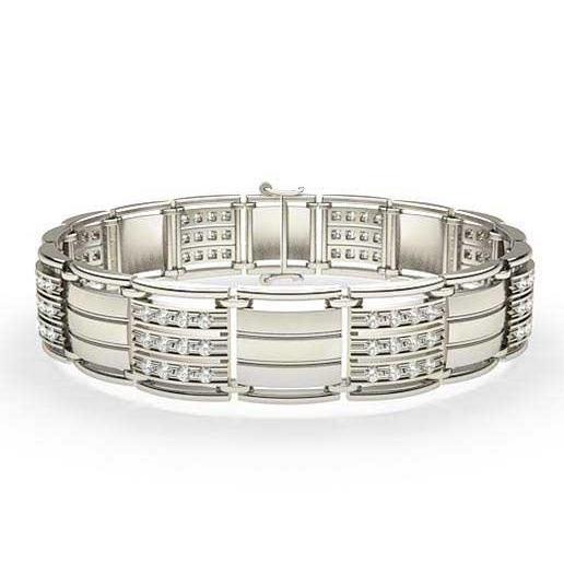 14K Weißgold 3 Karat Natürliche Diamanten Im Brillantschliff Herrenarmband Neu